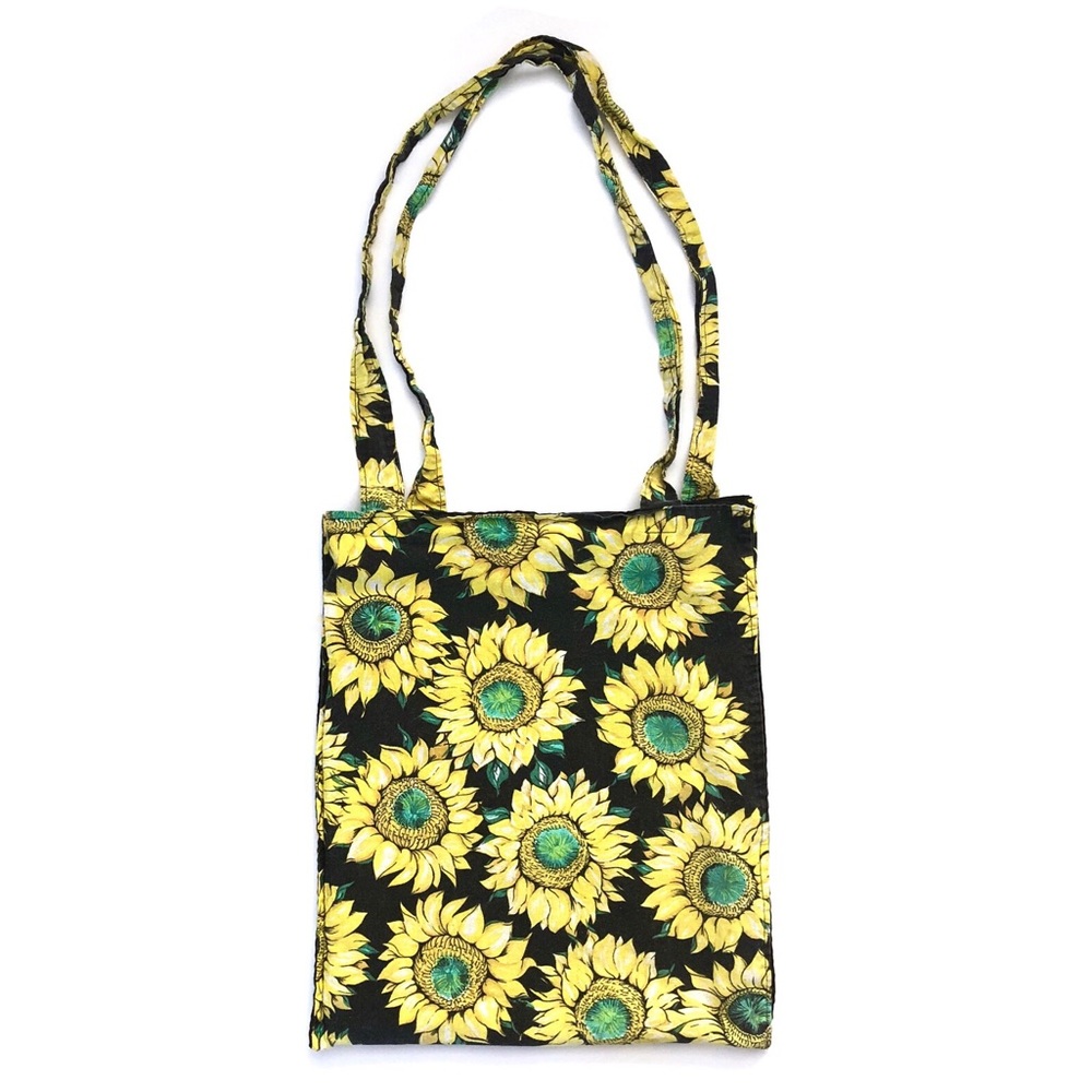 Sunflower Print Black Tote Shoulder Shopper Bag - Picture 1 of 3